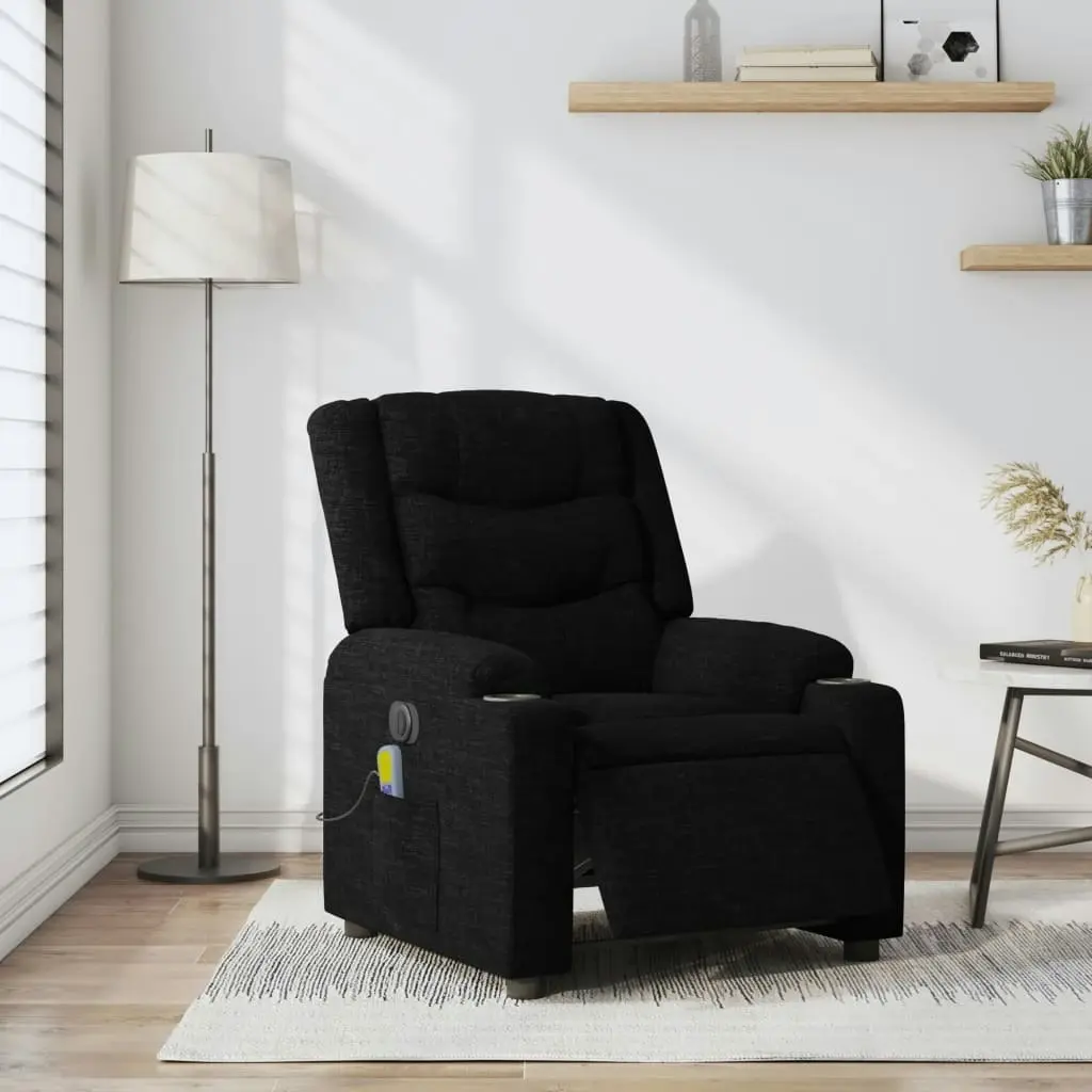 Electric Massage Recliner Chair Black Fabric 3206840