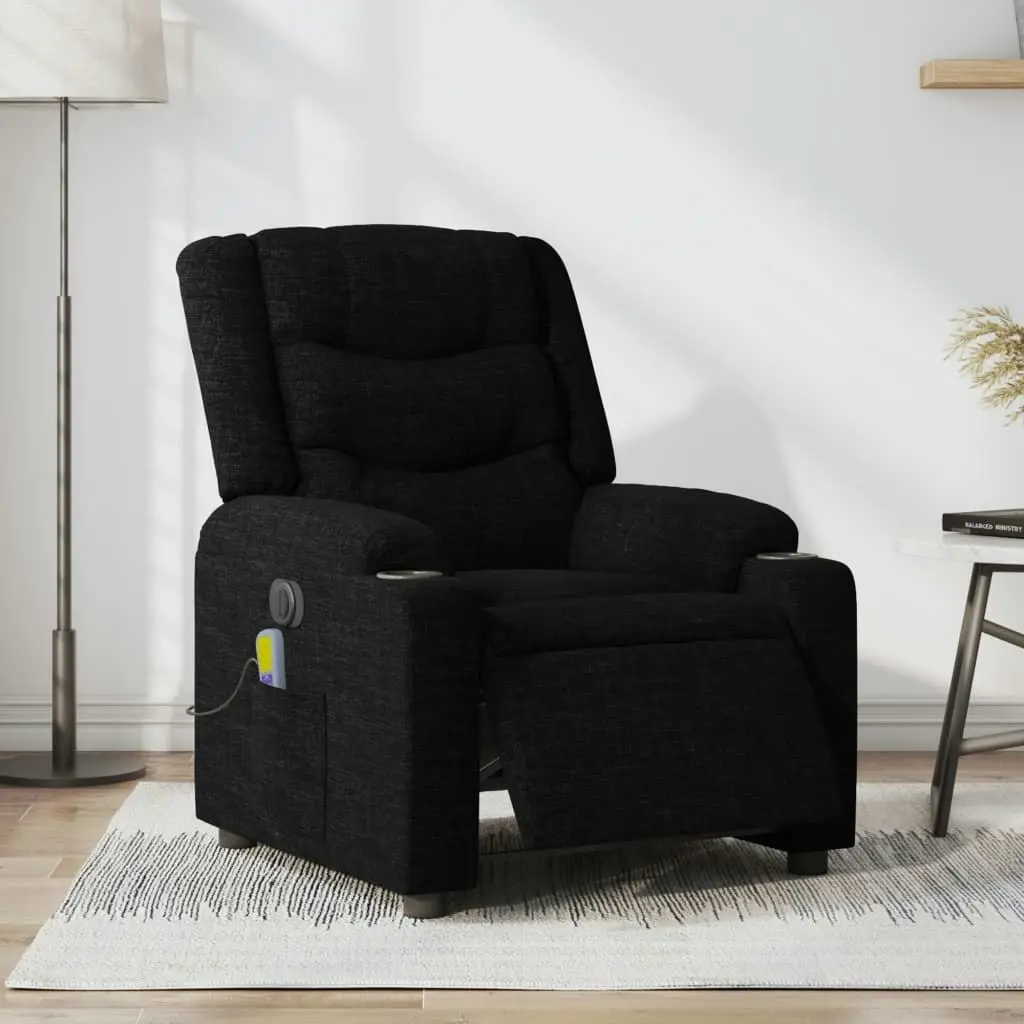 Electric Massage Recliner Chair Black Fabric 3206840