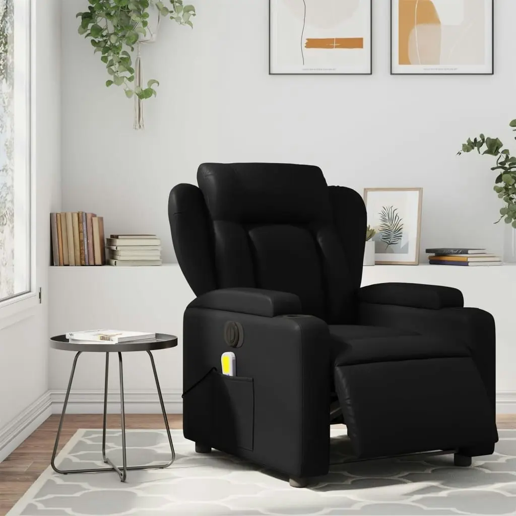 Electric Massage Recliner Chair Black Faux Leather 3205599