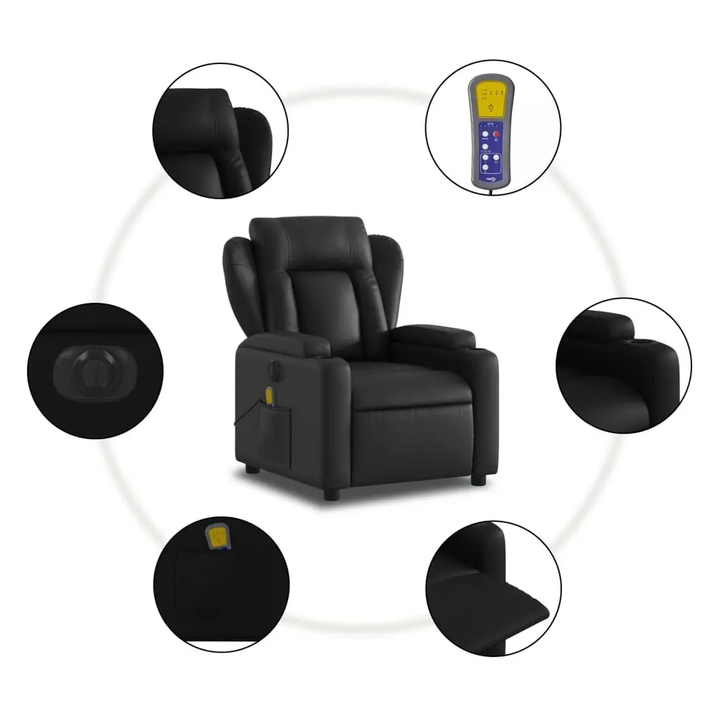 Electric Massage Recliner Chair Black Faux Leather 3205599