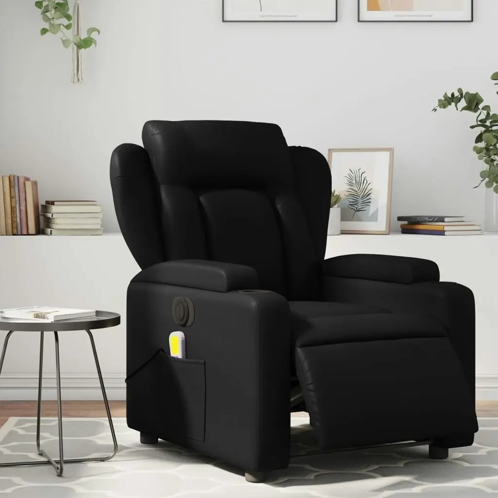 Electric Massage Recliner Chair Black Faux Leather 3205599