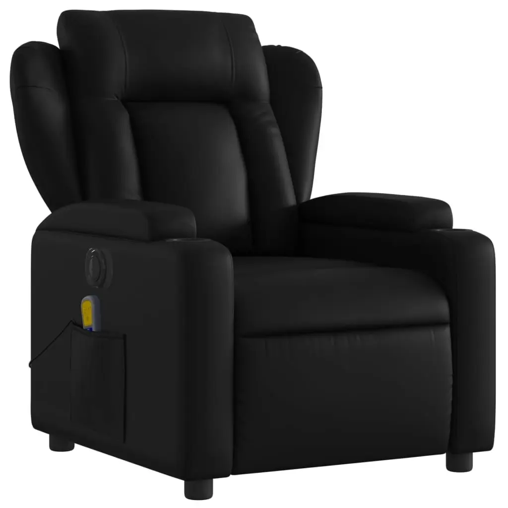 Electric Massage Recliner Chair Black Faux Leather 3205599