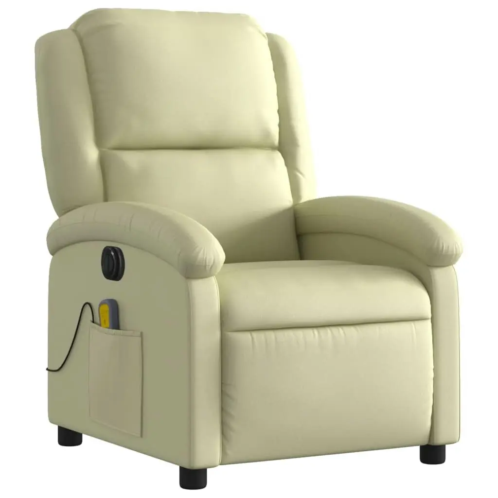 Electric Massage Recliner Chair Cream Real Leather 3205478