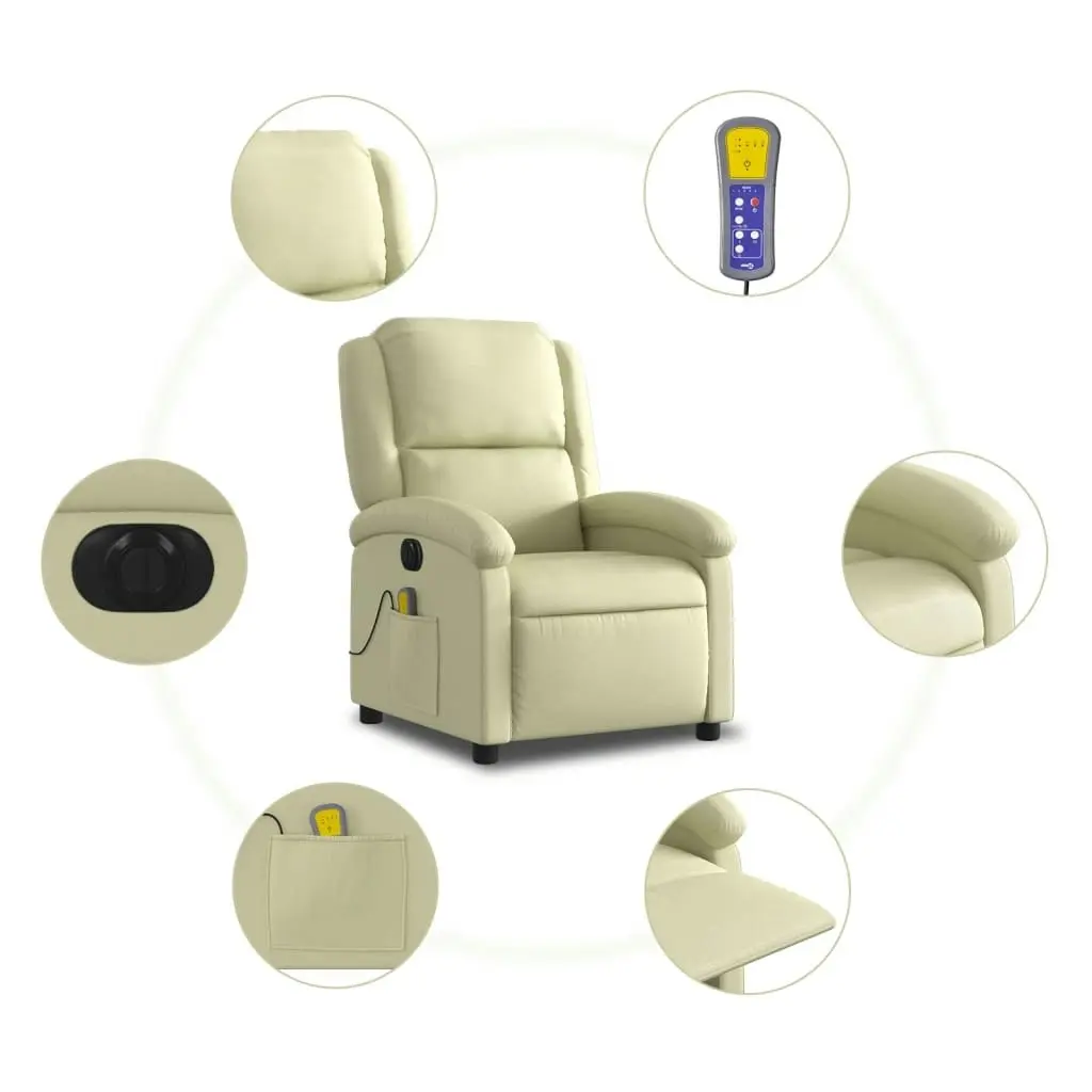 Electric Massage Recliner Chair Cream Real Leather 3205478