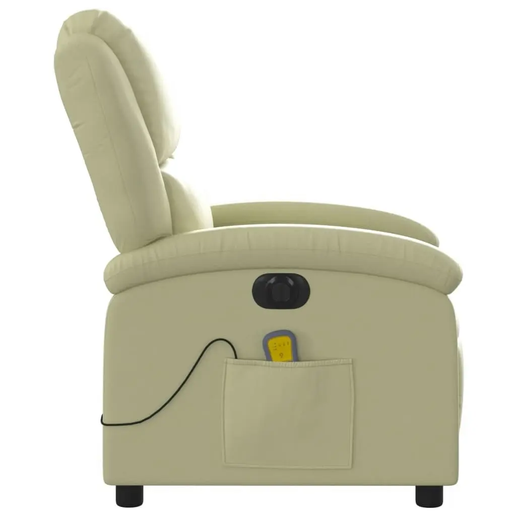 Electric Massage Recliner Chair Cream Real Leather 3205478