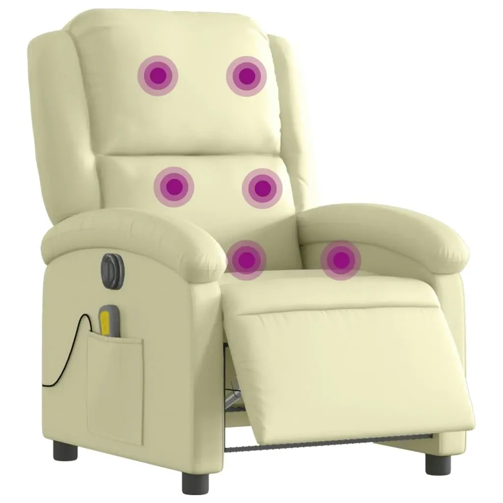 Electric Massage Recliner Chair Cream Real Leather 3205478