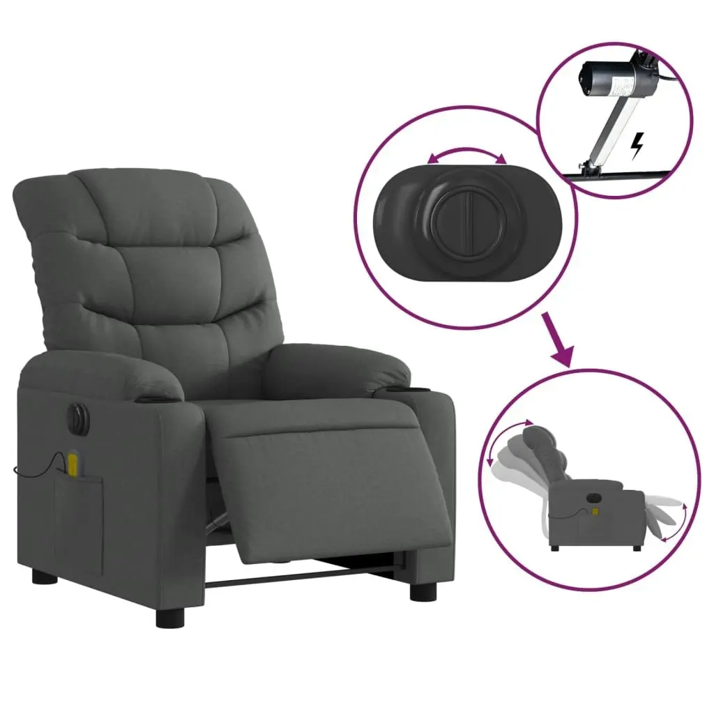 Electric Massage Recliner Chair Dark Grey Fabric 3206855