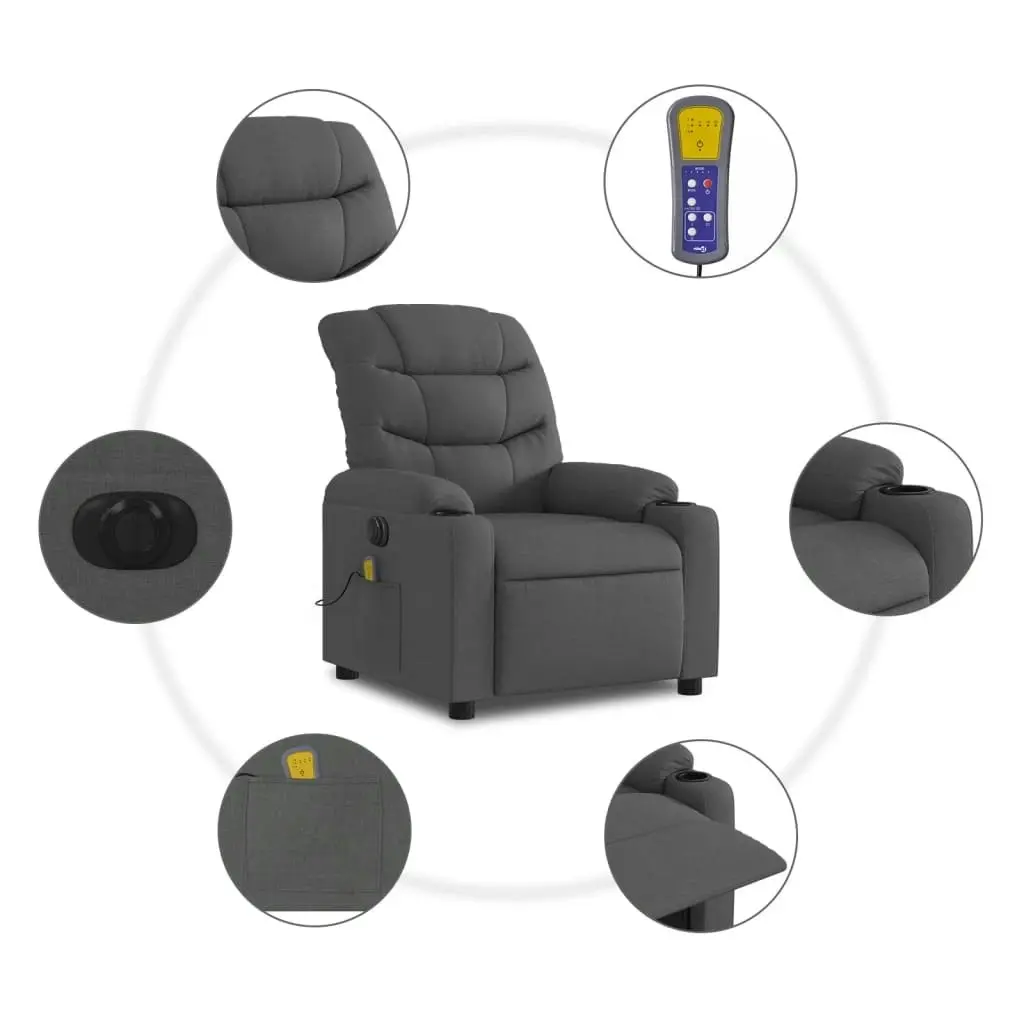 Electric Massage Recliner Chair Dark Grey Fabric 3206855