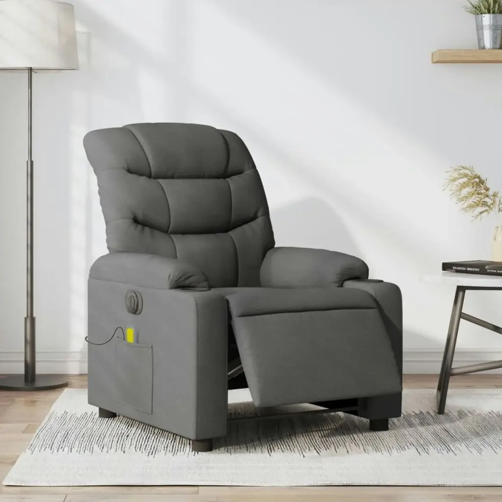 Electric Massage Recliner Chair Dark Grey Fabric 3206855