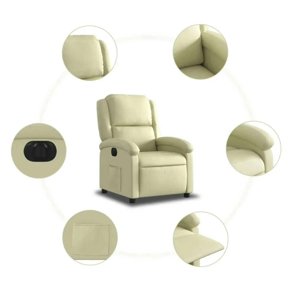 Electric Recliner Chair Cream Real Leather 3205475