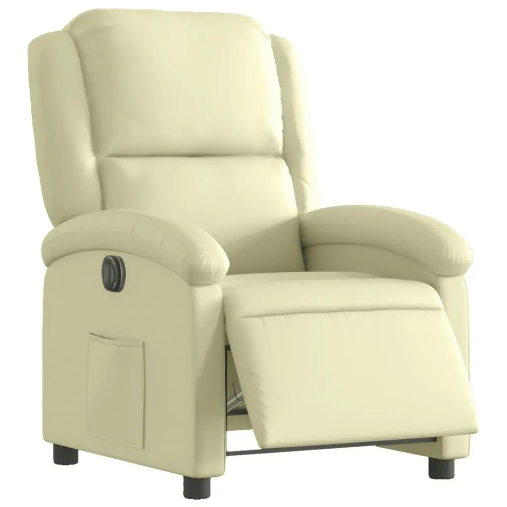 Electric Recliner Chair Cream Real Leather 3205475