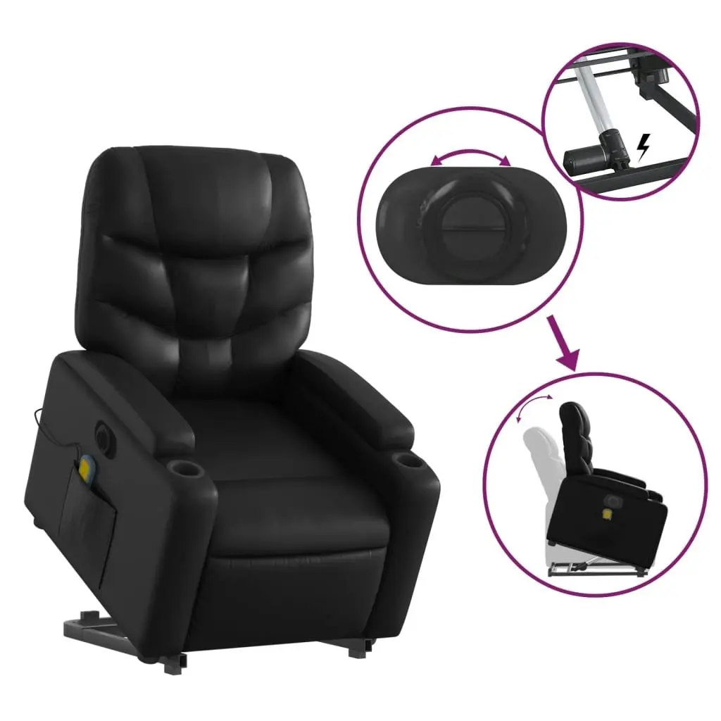 Electric Stand up Massage Recliner Chair Black Faux Leather 3205661