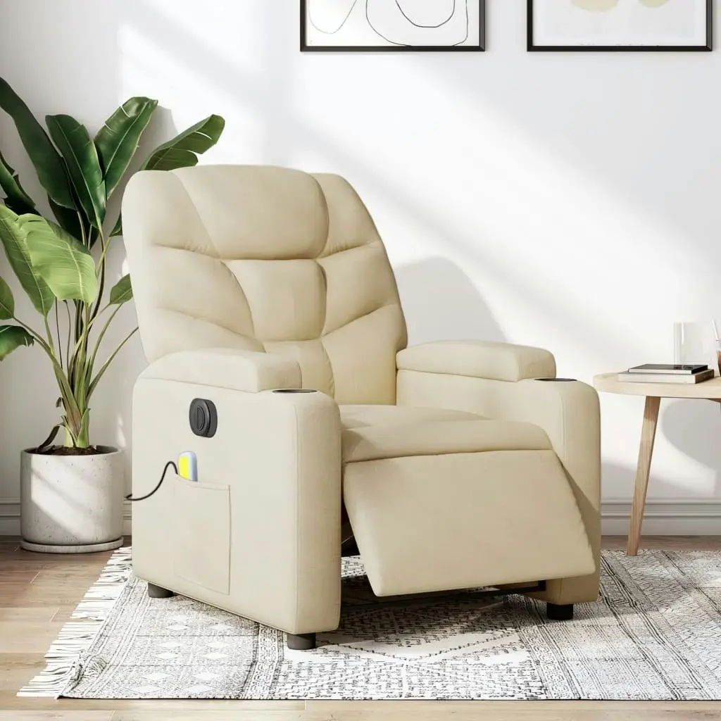 Electric Massage Recliner Chair Cream Fabric 3205623