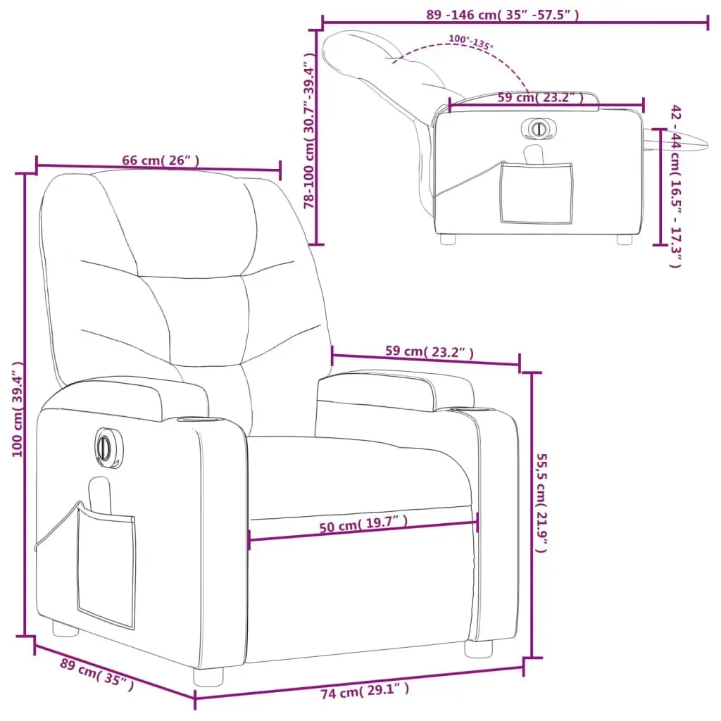 Electric Massage Recliner Chair Cream Fabric 3205623