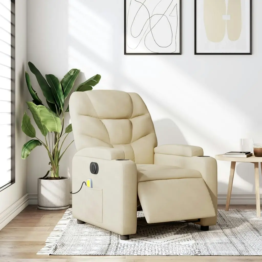 Electric Massage Recliner Chair Cream Fabric 3205623