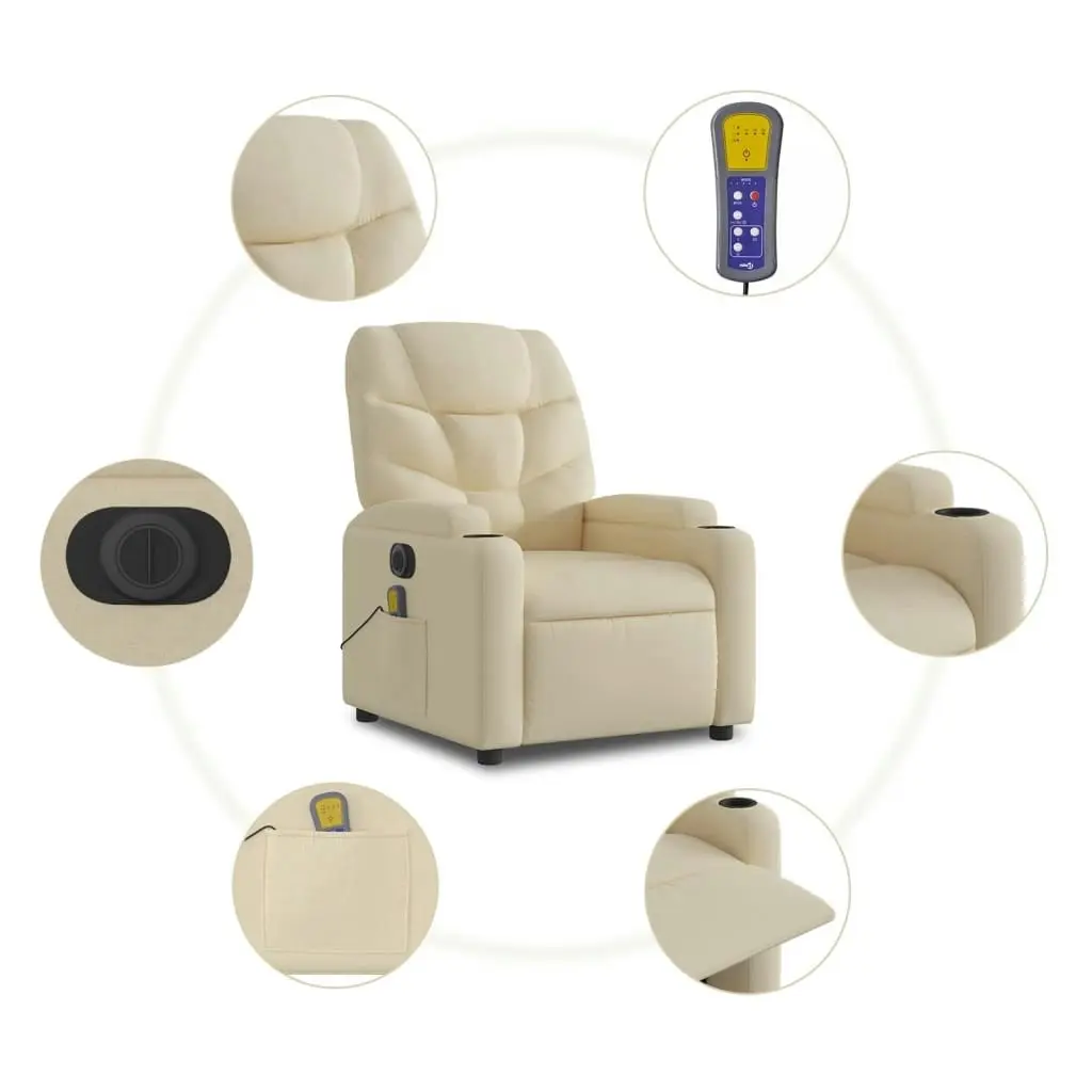 Electric Massage Recliner Chair Cream Fabric 3205623