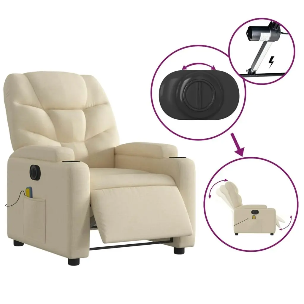 Electric Massage Recliner Chair Cream Fabric 3205623