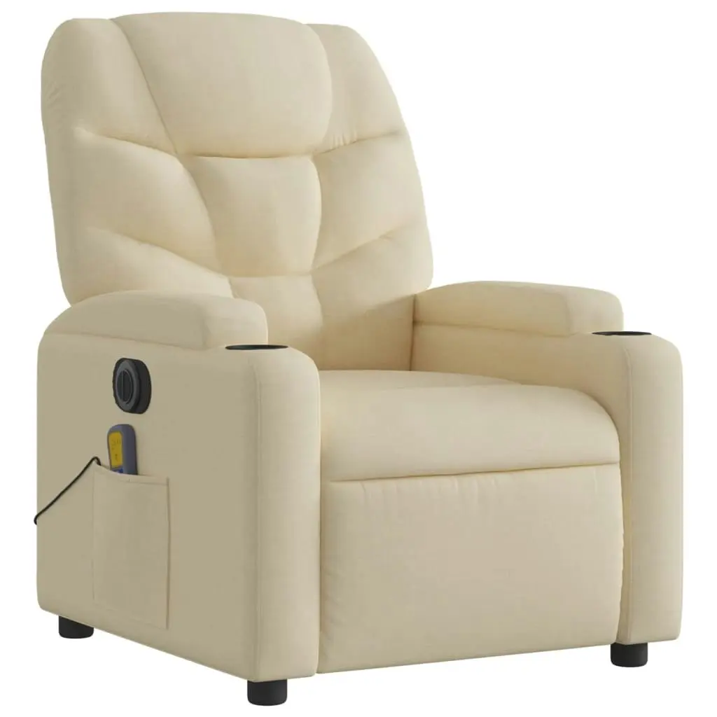 Electric Massage Recliner Chair Cream Fabric 3205623