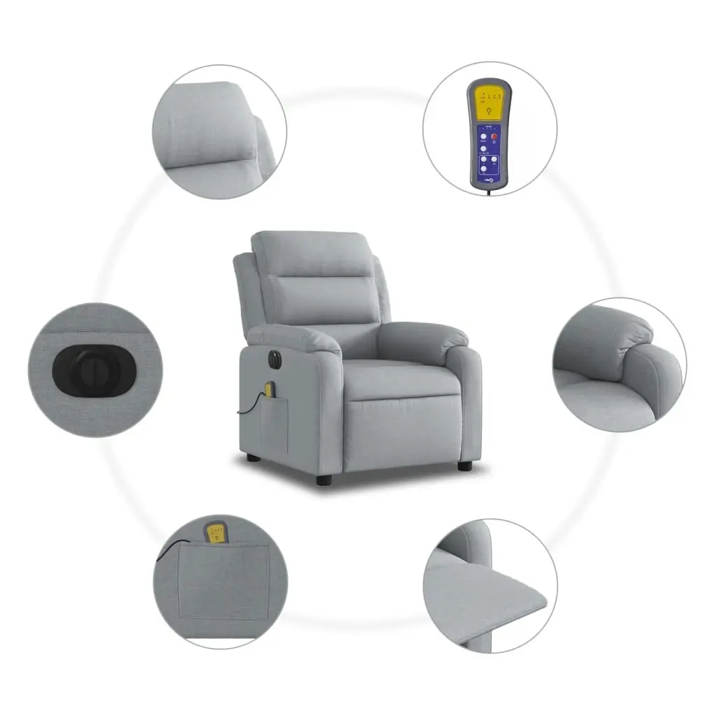 Electric Massage Recliner Chair Light Grey Fabric 3205729