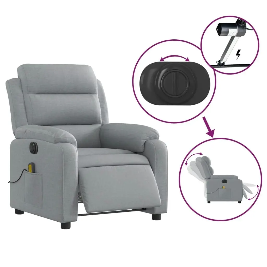 Electric Massage Recliner Chair Light Grey Fabric 3205729