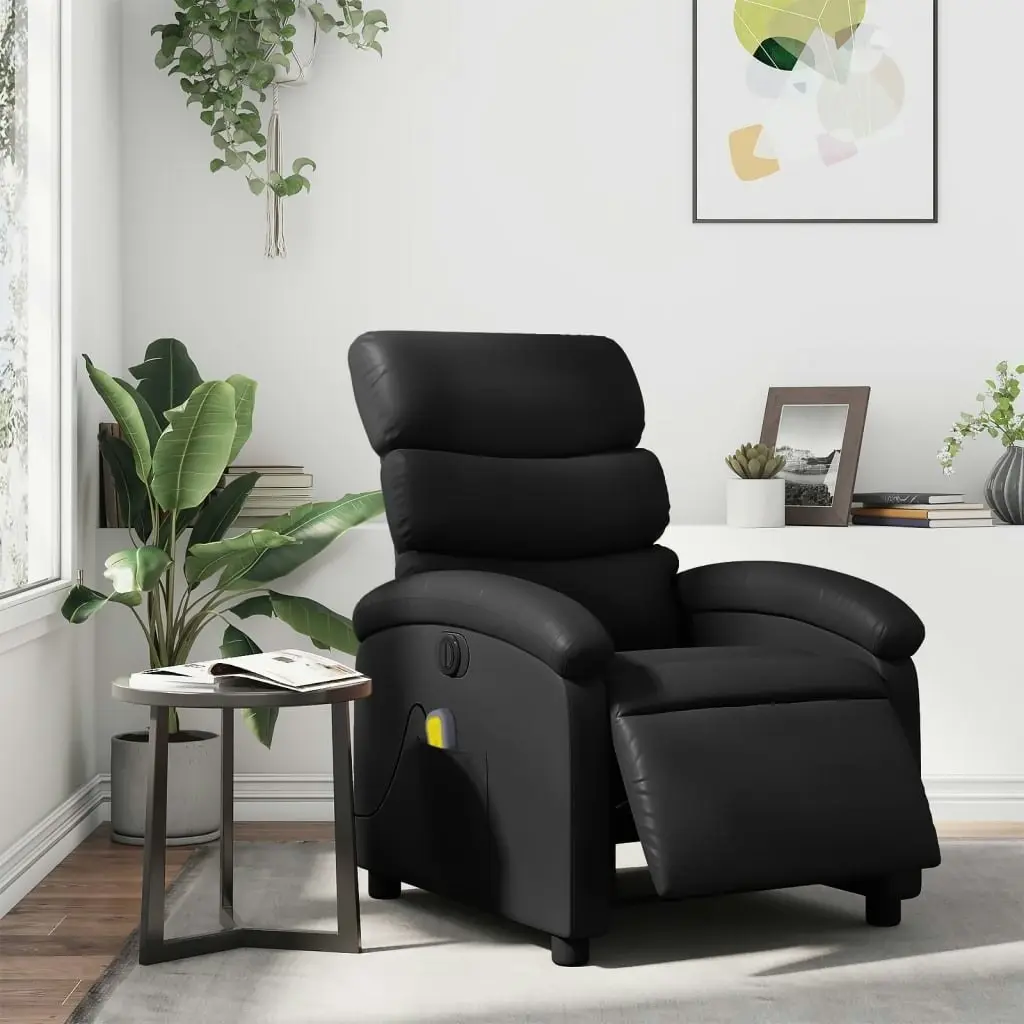 Electric Massage Recliner Chair Black Faux Leather 3205377