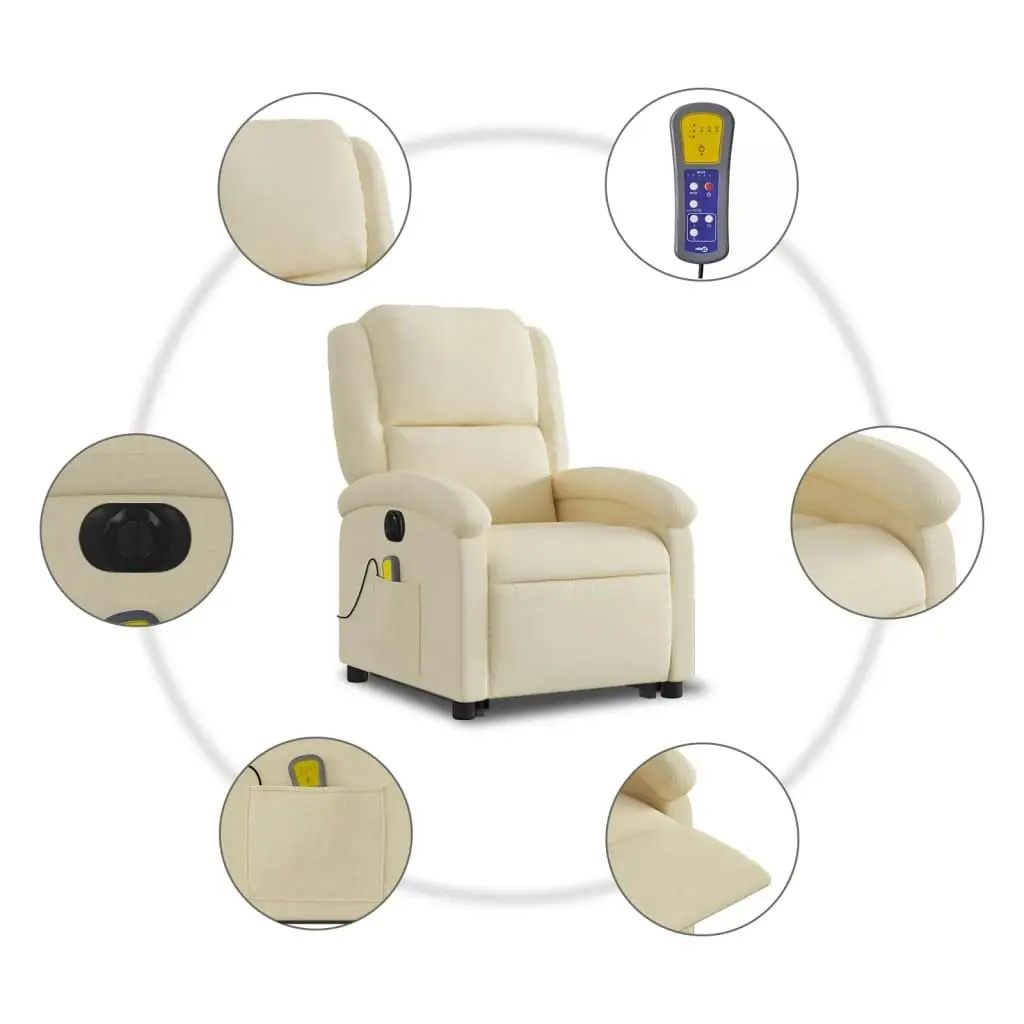 Electric Stand up Massage Recliner Chair Cream Fabric 3205443