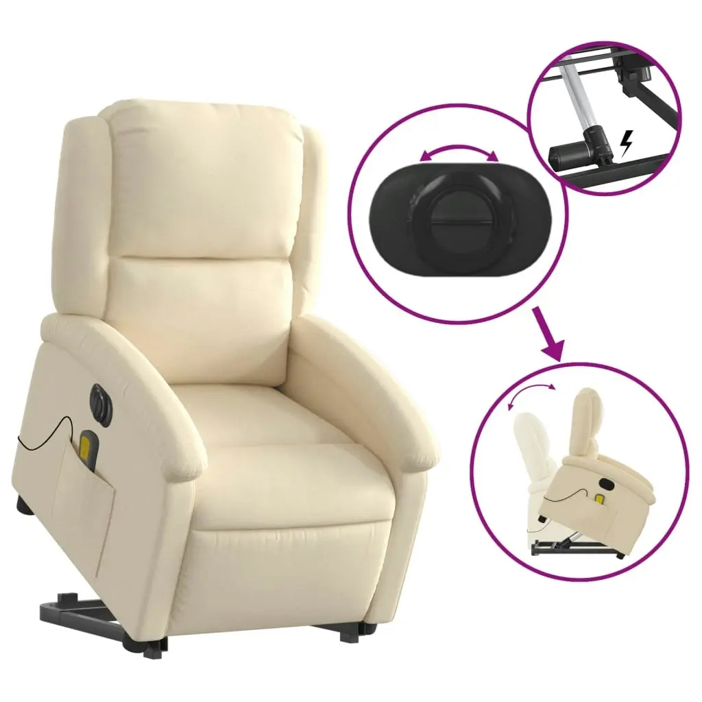 Electric Stand up Massage Recliner Chair Cream Fabric 3205443