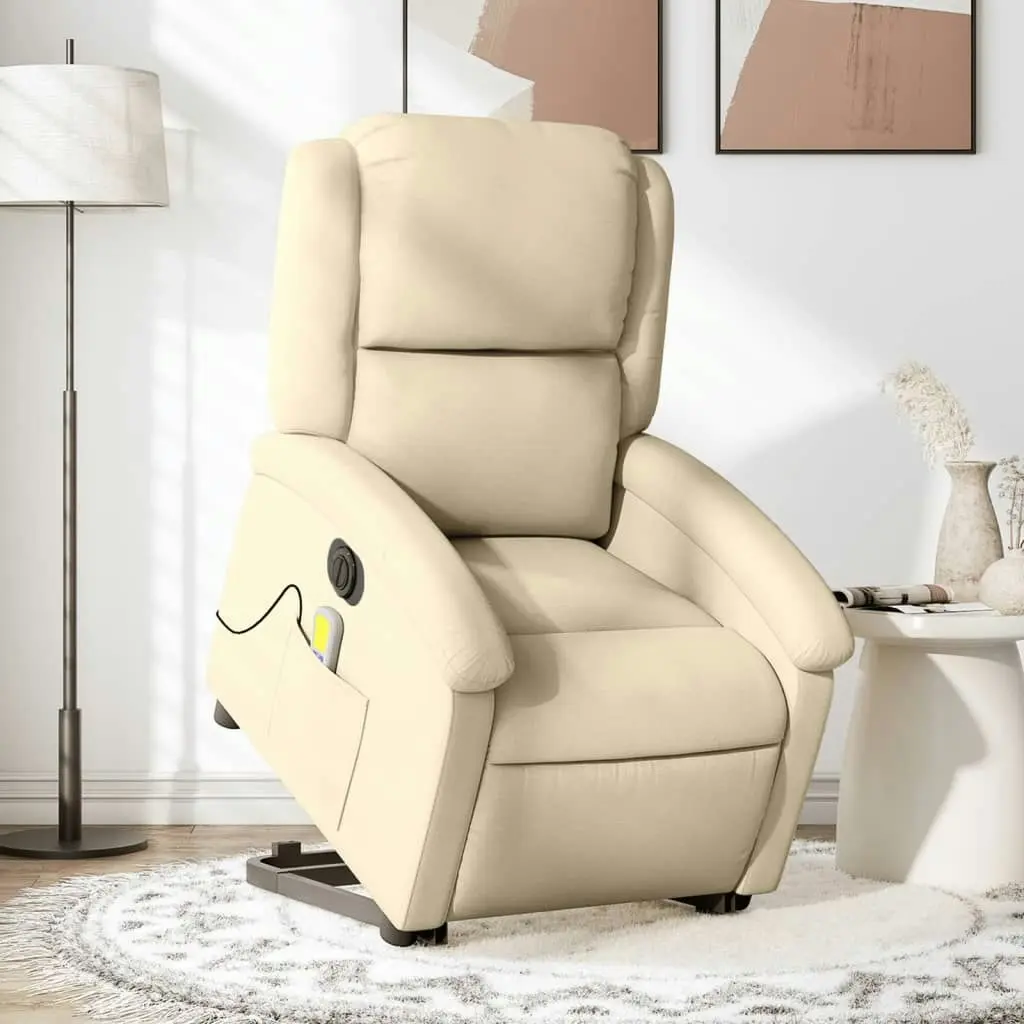 Electric Stand up Massage Recliner Chair Cream Fabric 3205443