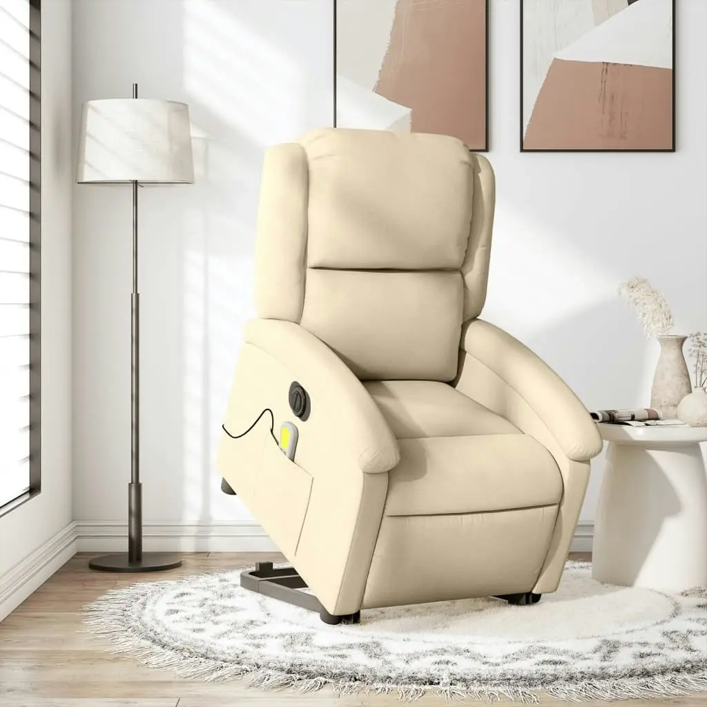 Electric Stand up Massage Recliner Chair Cream Fabric 3205443