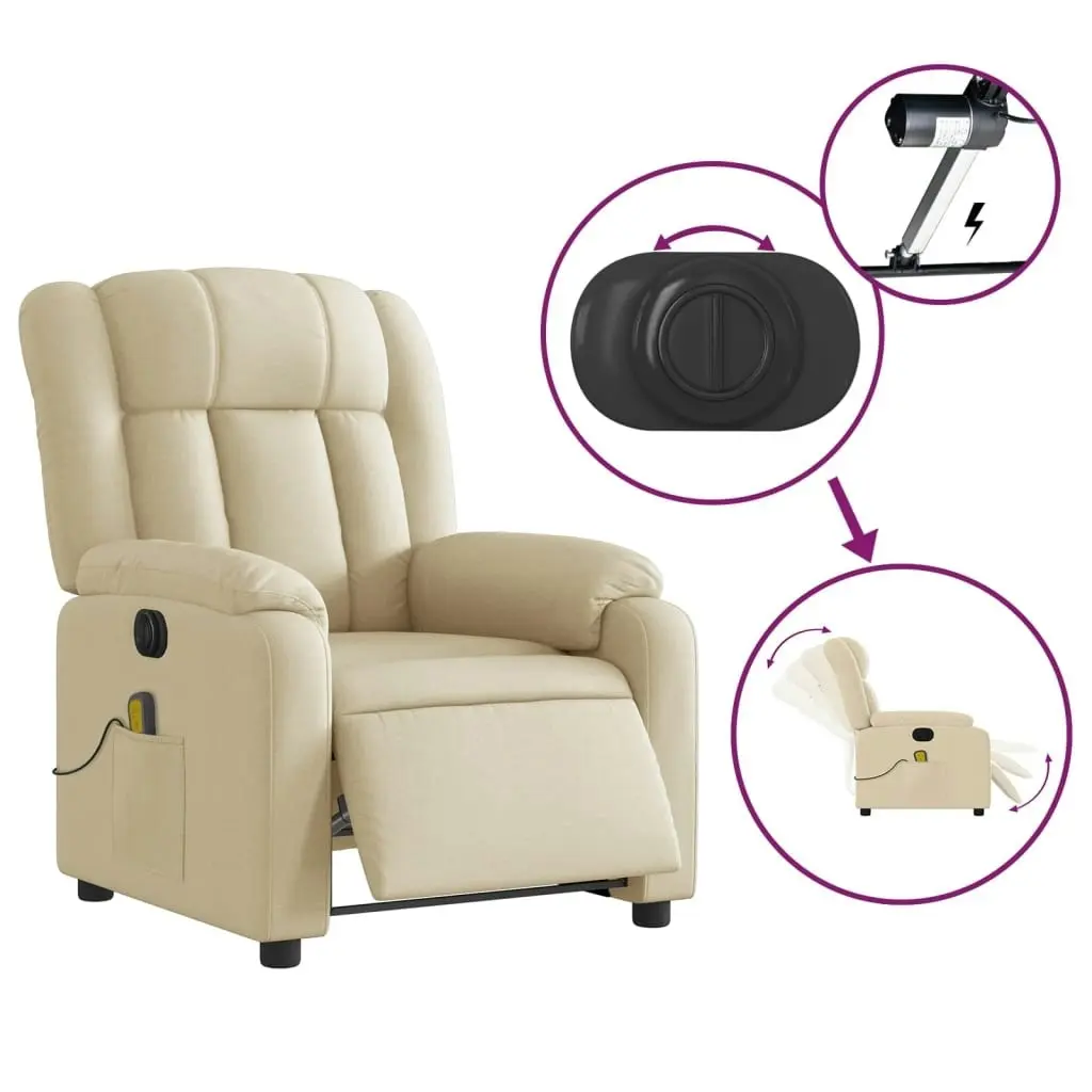 Electric Massage Recliner Chair Cream Fabric 3205787