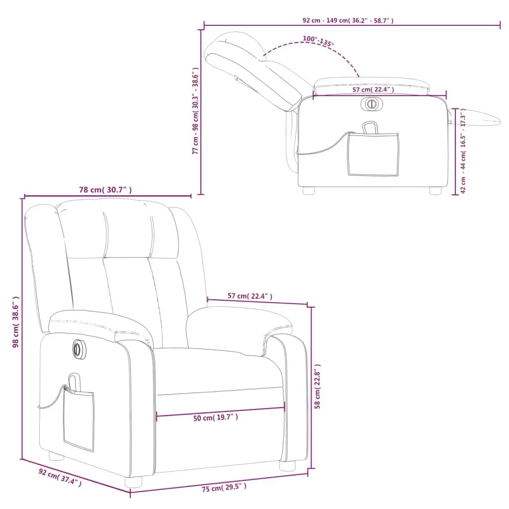 Electric Massage Recliner Chair Cream Fabric 3205787