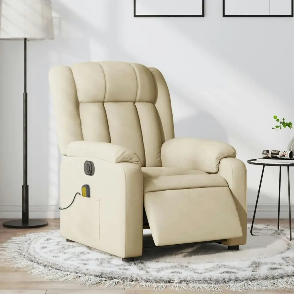 Electric Massage Recliner Chair Cream Fabric 3205787