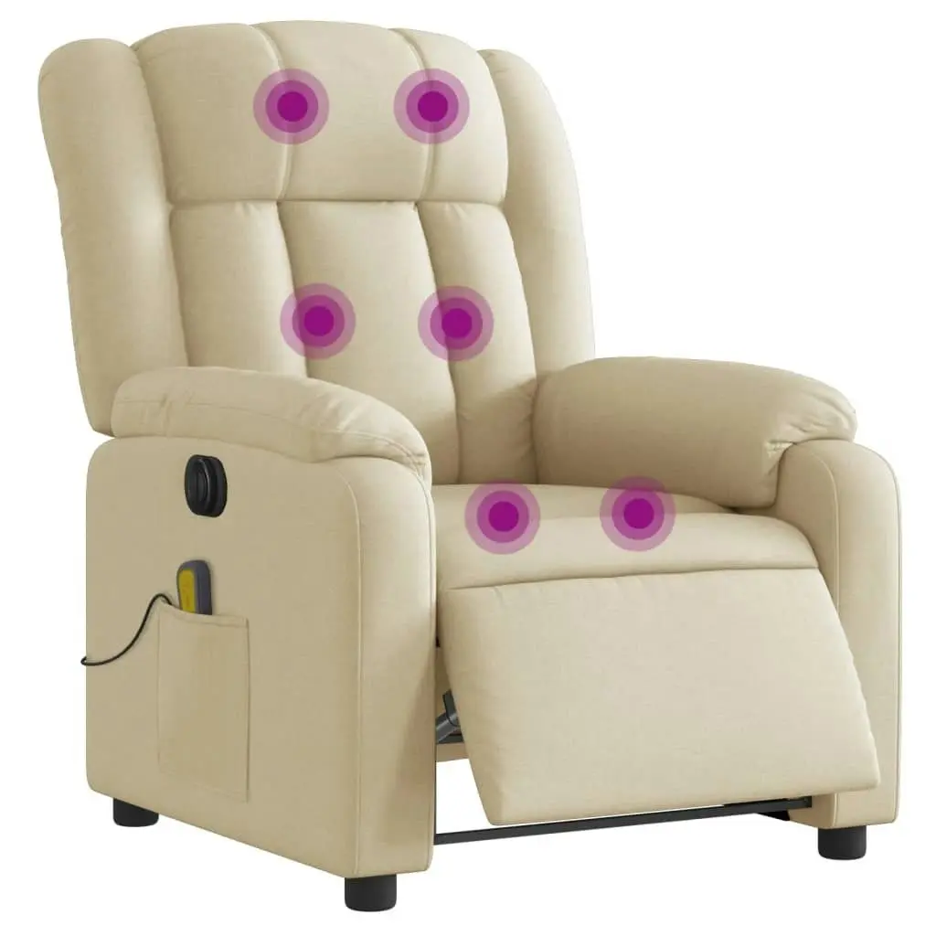 Electric Massage Recliner Chair Cream Fabric 3205787