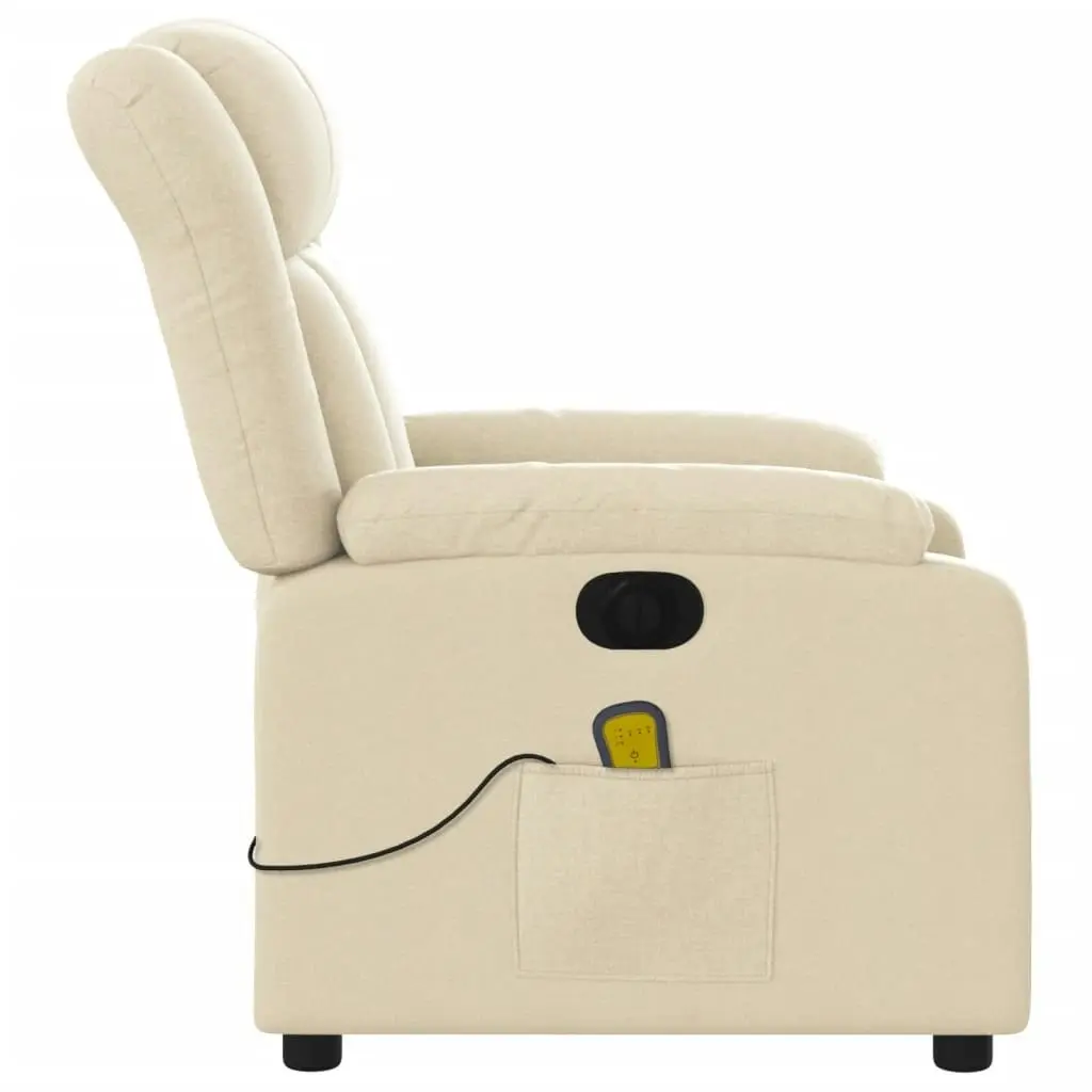 Electric Massage Recliner Chair Cream Fabric 3205787