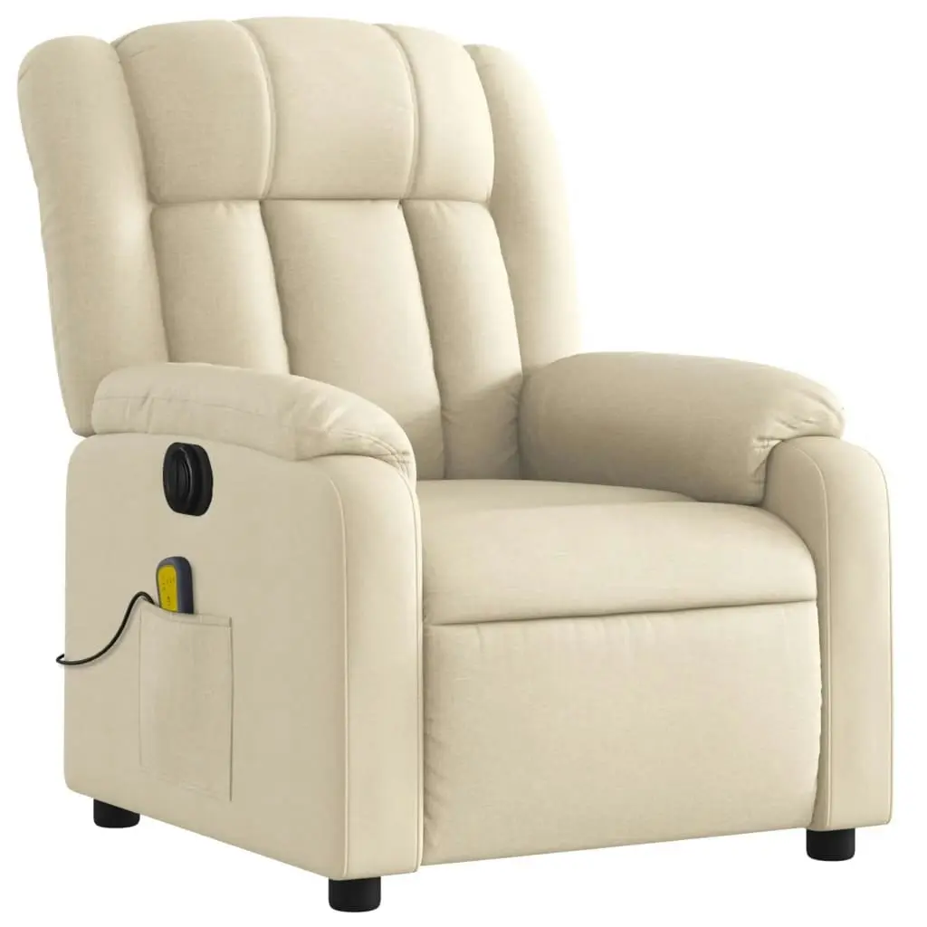 Electric Massage Recliner Chair Cream Fabric 3205787