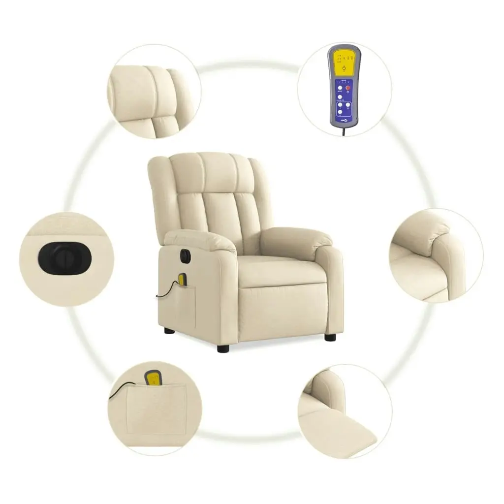 Electric Massage Recliner Chair Cream Fabric 3205787