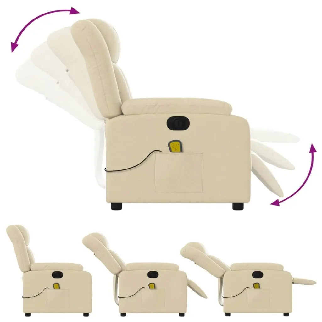 Electric Massage Recliner Chair Cream Fabric 3205787