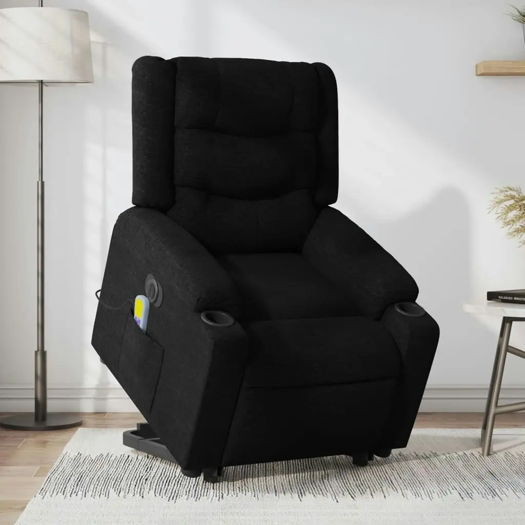 Electric Stand up Massage Recliner Chair Black Fabric 3206846