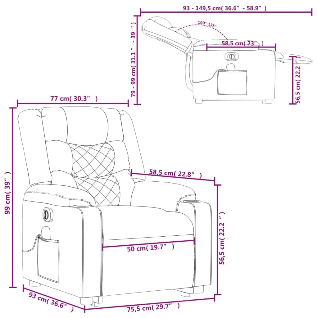 Electric Stand up Massage Recliner Chair Black Fabric 3206846