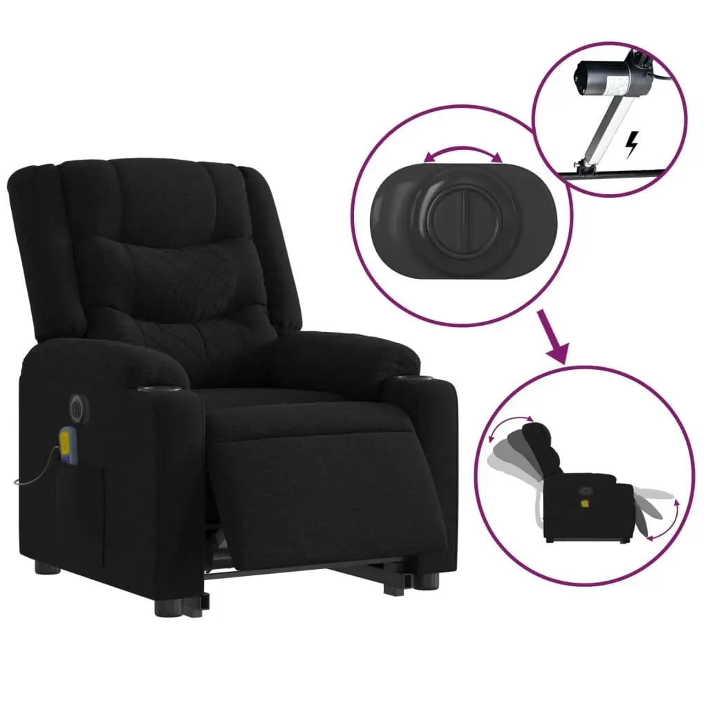 Electric Stand up Massage Recliner Chair Black Fabric 3206846