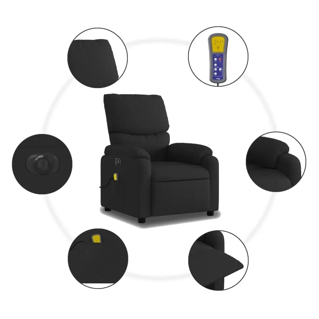 Electric Massage Recliner Chair Black Fabric 3205694