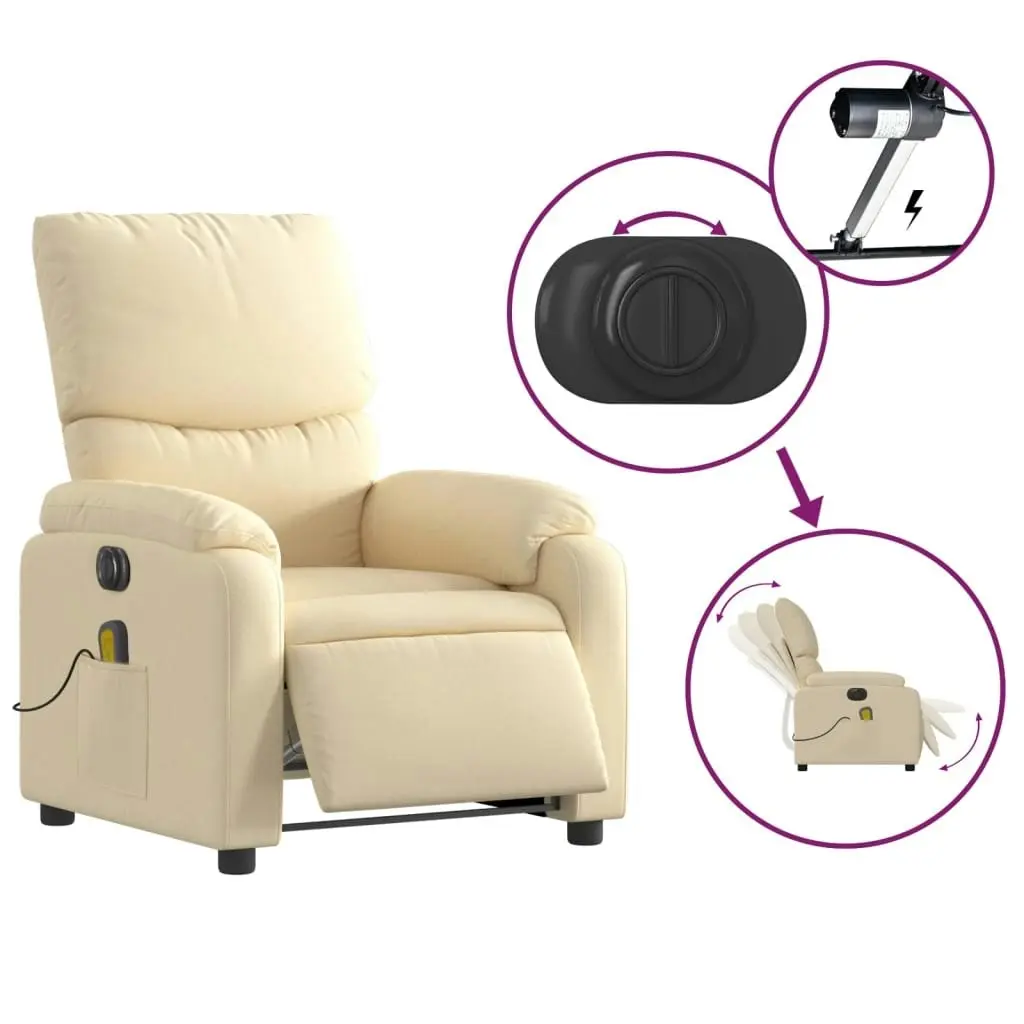 Electric Massage Recliner Chair Cream Fabric 3205695