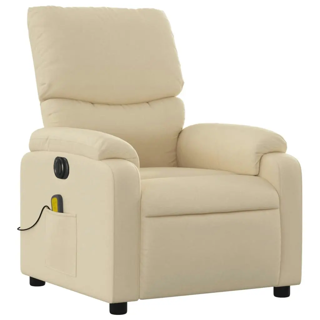 Electric Massage Recliner Chair Cream Fabric 3205695