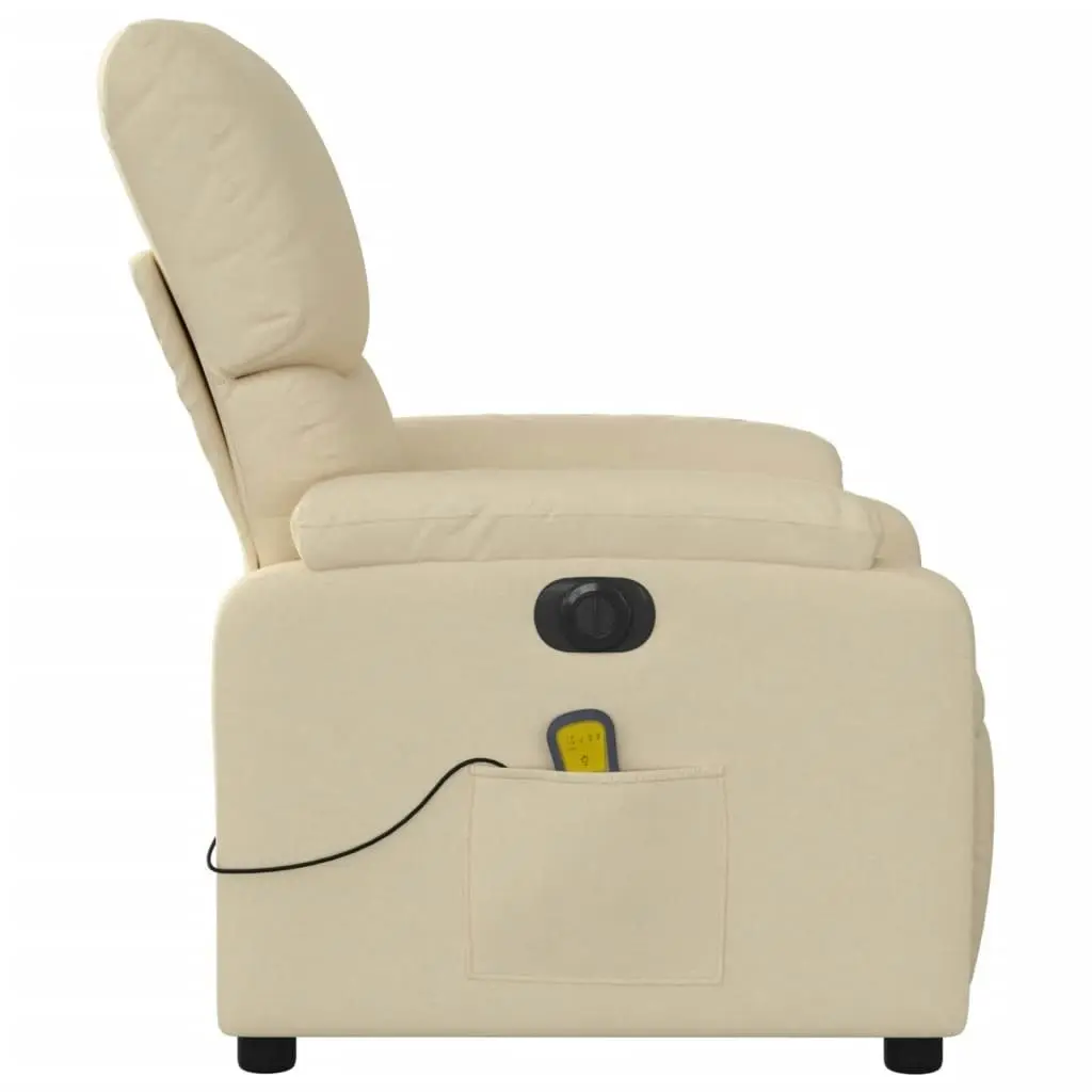 Electric Massage Recliner Chair Cream Fabric 3205695