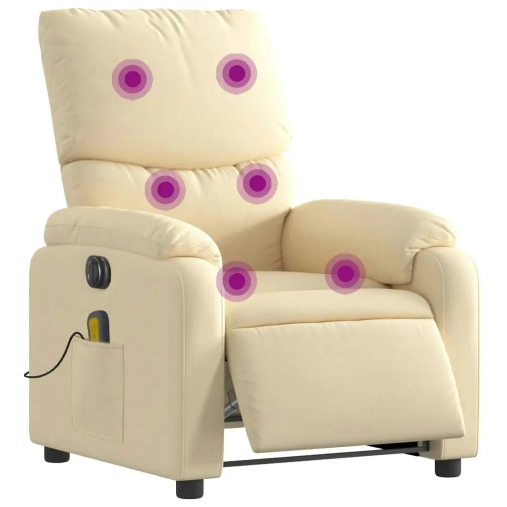 Electric Massage Recliner Chair Cream Fabric 3205695