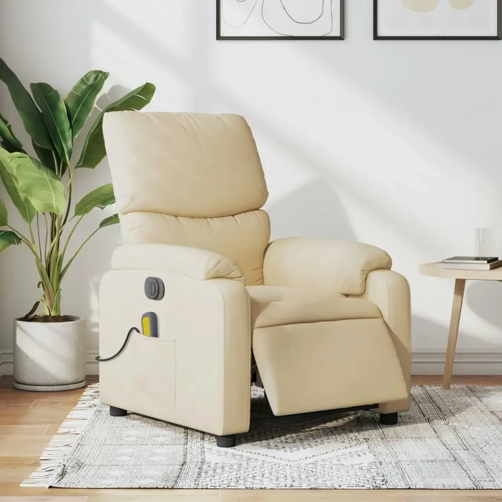 Electric Massage Recliner Chair Cream Fabric 3205695