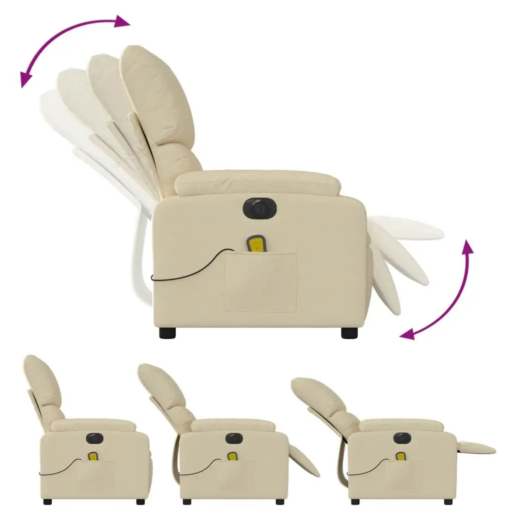 Electric Massage Recliner Chair Cream Fabric 3205695