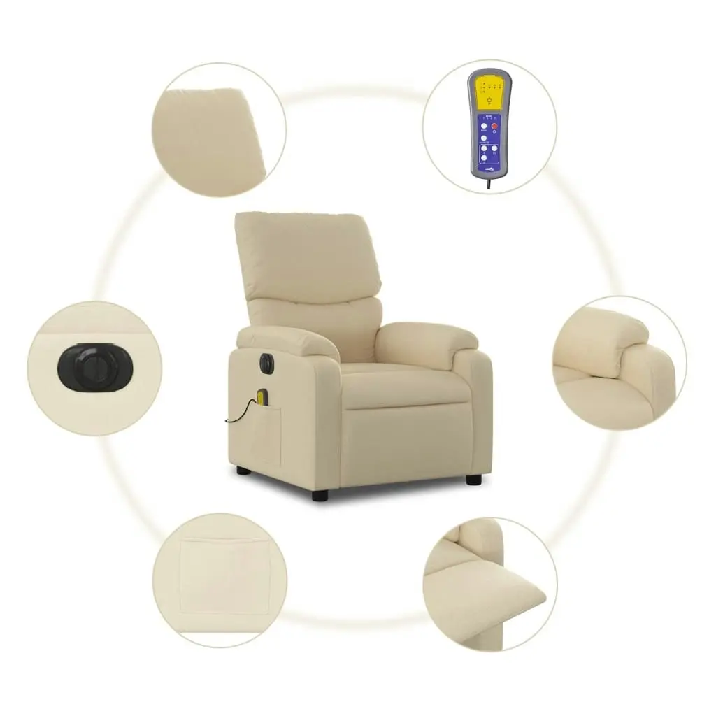 Electric Massage Recliner Chair Cream Fabric 3205695