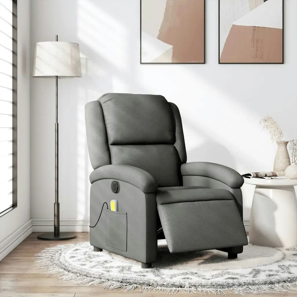 Electric Massage Recliner Chair Dark Grey Fabric 3205425