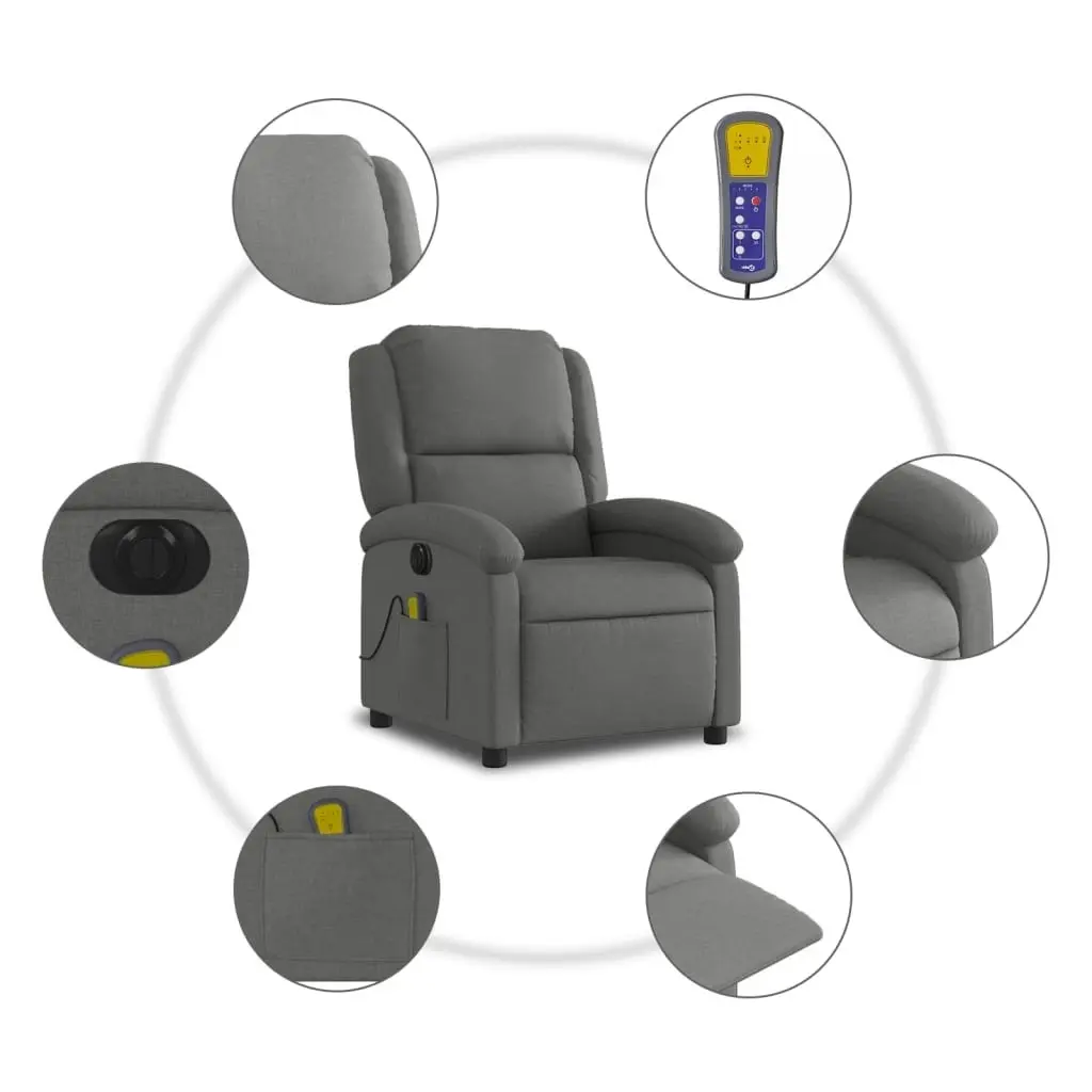 Electric Massage Recliner Chair Dark Grey Fabric 3205425